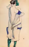 Egon Schiele, Rochia albastră, cromolitografie