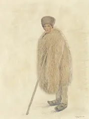 Nicolae Grant, Ciobănaş, creione colorate şi accente de guaşă pe hârtie