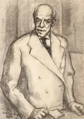 Ion Mândru, Portretul doctorului Gheorghe Marinescu, 1954, cărbune pe carton subţire
