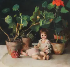 Gyula Bálint, Mușcate și păpuși, pastel pe carton