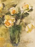 Trandafiri albi by Rudolf Schweitzer–Cumpăna, acuarelă și creion pe hârtie, sold Jan 2023