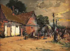 Nomazi by Ioan Isac, ulei pe carton, sold Jan 2023