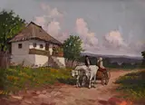 Întoarcerea de la târg by Ion Doboşariu, ulei pe carton, sold Jan 2023