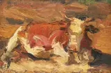 Odihnă by Rudolf Schweitzer–Cumpăna, ulei pe carton, sold Jan 2023