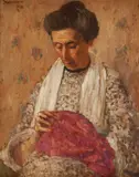 Gheorghe Mărculescu, Cusătoreasă, 1923, ulei pe carton