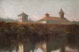 Aurel Popp Ludoșanu, Vedere de la mănăstirea Cernica, ulei pe carton