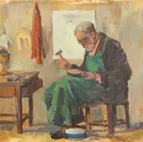Gheorghe Zamphiropol-Dall, Fierar în atelier, 1922, ulei pe carton