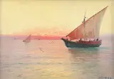 Amurg în larg by Dimitrie Florian, ulei pe carton, sold Jan 2023