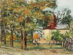 În curtea bisericii by Dimitrie Berea, 1943, ulei pe pânză, sold Jan 2023