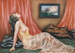 Mişu Teişanu, Model în atelier, pastel pe hârtie lipită pe carton