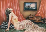 Mişu Teişanu, Model în atelier, pastel pe hârtie lipită pe carton