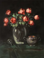 Natură statică cu trandafiri by Vilmos Murin, ulei pe pânză, sold Jan 2023