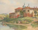 Alexandru Moscu, Vedere de la mănăstire, ulei pe carton subțire