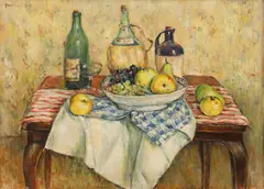 Gheorghe Ionescu Sin, Natură statică cu fructe și sticle cu vin, ulei pe pânză
