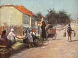 Cornel Raţiu, La piață, ulei pe carton