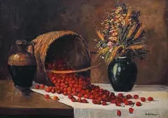 Dimitrie Szilaghi, Natură statică cu flori și cireșe, ulei pe pânză