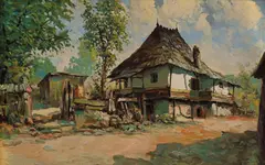Nicolae Perțache, Casă din satul Tufești, 1929, ulei pe pânză lipită pe carton