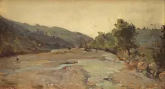 Dimitrie Mihăilescu, La râu, ulei pe carton