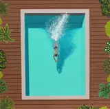 Dana Olteanu, Pool Jump on a Hot Day, 2022, acrilic pe pânză