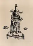 Om cu pește by Ștefan Câlția, 1987, serigrafie, sold Jan 2023