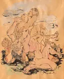 Ligia (Lucia) Macovei, Lupta titanilor, inkjet pe hârtie, colorată manual
