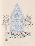 Casă albastră (III) by Ștefan Câlția, 2021, serigrafie, sold Jan 2023