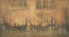 Gondole în Veneția by Dan Constantinescu, 1984, ulei pe pânză, sold Jan 2023