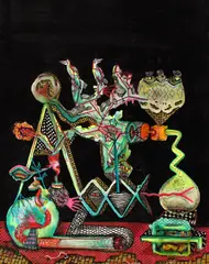 Raid, Art Meets Science, acrilic, tuș și cariocă pe pânză lipită pe carton