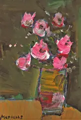 Flori roz by Vasile Mureșan Murivale, ulei pe carton, sold Jan 2023