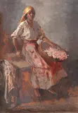 Chivuță by Nicolae Vermont, 1926, ulei pe carton, sold Dec 2022
