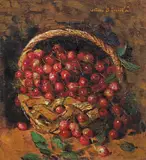 Coș cu cireșe by Octav Băncilă, ulei pe pânză, sold Dec 2022
