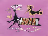 Jules Perahim, Suntem fiinţe compozite, 1972, guașă, cărbune și creioane colorate pe hârtie