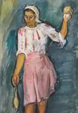 Țărăncuță cu fuior / Atlet odihnindu-se (verso) by Iosif Iser, guaşă pe hârtie lipită pe carton, offered Dec 2022