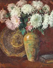 Crizanteme by Alexandru Moscu, ulei pe pânză lipită pe carton, sold Dec 2022