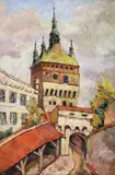 Carol Hübner, Turnul cu ceas din Sighișoara, 1977, ulei pe PFL