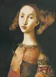 Georges Mazilu, Femme en robe vénitienne, acrilic pe pânză