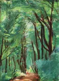 Iosif Iser, Plimbare prin Bois de Boulogne, 1934, guaşă vernisată şi ulei pe hârtie