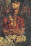 Țărăncuță cu broboadă galbenă by Rudolf Schweitzer–Cumpăna, ulei pe carton, offered Dec 2022