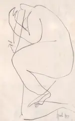Nud by George Apostu, 1976, carbune pe hârtie, sold Nov 2022