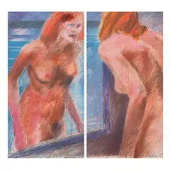 Nud în oglindă by Andrei Chintilă, ceracolor pe hârtie, offered Nov 2022