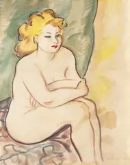 Ion Valentin Anestin, Nud șezând, acuarelă pe hârtie
