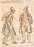 George Löwendal, Tăietorii de lemne, acuarelă, cărbune și creioane colorate pe hârtie