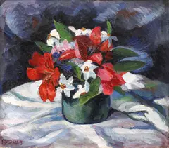Narcise și crini by Ernst Honigberger, 1919, ulei pe pânză, sold Nov 2022