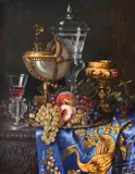 Ernst Czernotzky, Natură statică cu fructe și cupă Nautilus, ulei pe lemn
