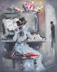 Radu Darânga, Pianista, ulei pe pânză
