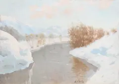 Gheorghe Sarbu, Peisaj de iarnă, ulei pe carton