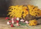 Elena Müller-Stăncescu, Sânziene și trandafiri, ulei pe carton