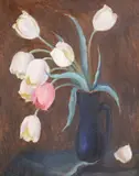 Lalele albe by Leon Biju, ulei pe carton, offered Nov 2022