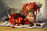 Petre Bărcănescu, Natură statică cu cireșe și coacăze, ulei pe carton