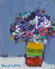 Flori de vară by Vasile Mureșan Murivale, acrilic pe pânză lipită pe carton, sold Nov 2022